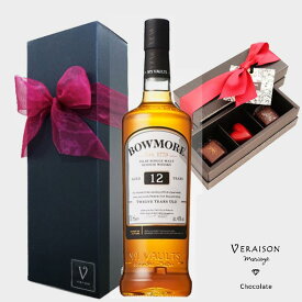 【SALE200円割引 選べるメッセージカード】プレゼント 御祝 ウイスキー チョコ ギフト シングルモルトウイスキー ボウモア 12年 正規品× ショコラ 3個入 ショコラ ボンボンショコラ リボン包装 フランボワーズ タンザニア メキシック 誕生日 メッセージ