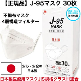 【日本製 JIS規格】J-95MASK【医療用マスク クラス3適合】正規品【30枚個別包装】 日本製 4層 3D立体フィットマスク 不織布マスク