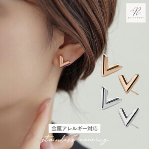 \期間限定★半額クーポン配布中/サージカルステンレス ピアス 金属アレルギー ステンレスピアス ステンレス 18k 18金 コーティング 太め 金アレ ピアス 316lピアス V字 V型 シンプル ファー
