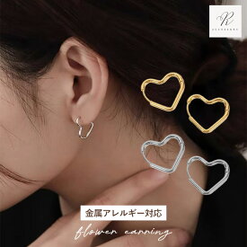 【開始4時間限定！最大50％OFFクーポン！】ピアス ハート フープ ハートフープ ハートピアス サージカルステンレス 金属アレルギー ステンレスピアス サージカルステンレス ゴールド シルバー ブラック 大きい 大ぶり 大きめ ファーストピアス 金アレ つけっぱなし