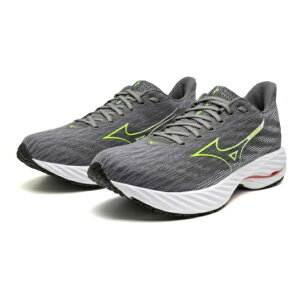 ミズノ ウエーブライダー28 SW グレー×ライトグリーン×レッド  メンズ ランニングシューズ 足幅スーパーワイド 4E mizuno J1GC240452