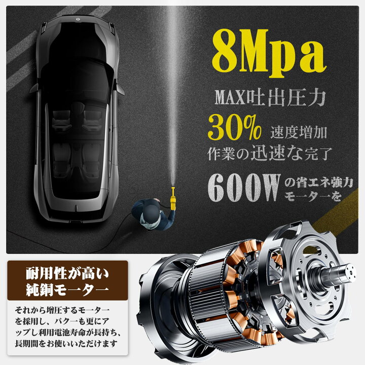 楽天市場】【2024新登場強化版】高圧洗浄機コードレス 8MPa 充電式高圧 