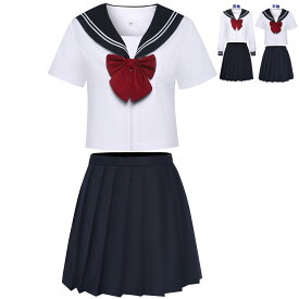 セーラー服 コスプレ 半袖 長袖 本格生地 白 制服 学生服 JK 女子高生 大きいサイズ 二本線