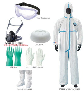防じん(防塵)防毒兼用マスク面体・フィルタ、ゴーグル、防護服 セット sts-ast3-06s 1セット TW088(M)Y3 RG-99 タイベック ソフトウェアIII(3)型 6873 718 319-100