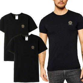 10 VERSACE ヴェルサーチ AU10193 A232741 ブラック メデューサ クールネック 2枚セット 半袖 Tシャツ