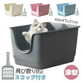 時間！対象商品10猫 トイレ 大型 猫用トイレ本体 スコップ付き 大きな猫のトイレ シンプル 飛び散り防止 オープンタイプ ゆったり広々サ