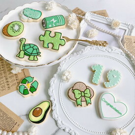 ～緑推し～ アイシングクッキー セット 《数字(2桁まで)＋プレート＋お好きな絵文字アイシングクッキー》【 メッセージクッキー アイシングクッキー 誕生日 キャラクター セット オーダー アイシングクッキー 数字 サプライズ カラフル かわいい 映え 映えスイーツ 】