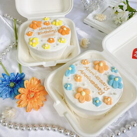 【ランチボックス】《選べる9色＆お好きなメッセージ》 2色のフラワーケーキ ランチボックスケーキ (直径約10cm )【 誕生日ケーキ センイルケーキ かわいい おしゃれ お祝い 記念日 インスタ映え ケーキ スイーツ ケーキ サプライズ ケーキ ギフト プレゼント 贈り物 】