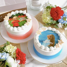 《選べる9色/お好きなお写真/お好きなメッセージ》 海デザイン写真ケーキ 6号（約18cm）6～8名様向け【 誕生日ケーキ センイルケーキ かわいい おしゃれ お祝い 記念日 インスタ映え ケーキ スイーツ ホールケーキ 夏 ケーキ サプライズ ケーキ ギフト プレゼント 贈り物 】