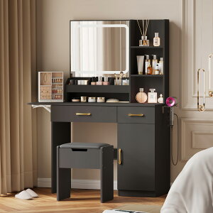 \ハロウィン☆大クーポンで最安特売!/ドレッサー 化粧台 おしゃれ 2点セット テーブル 子供 デスク LEDライト 収納 ミラー付き 鏡台 一面鏡 スツール 木製 引き出し メイクドレッサーテー