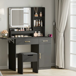 ドレッサー イクデスク 化粧台 2点セット クリスマス プレゼント LEDライト 収納 テーブル ミラー付き 鏡台一面鏡 スツール セット 木製 引き出し ドレッサーテーブル コンパクト ホワイト か