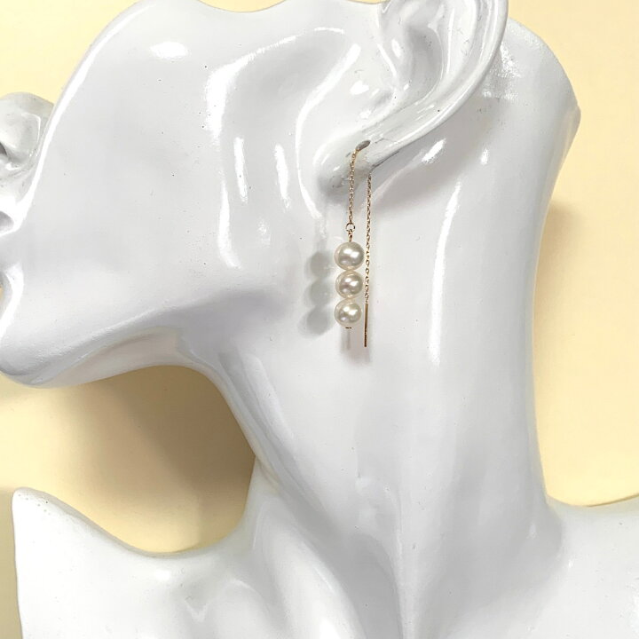 楽天市場】【Rvaru】 ☆ K18 淡水真珠 パール ピアス トリプルタイプ  