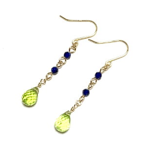 【Rvaru】 K18ピアス ペリドット サファイア フックピアス ブルーサファイア K18YG 18金イエローゴールド アメリカン イヤリング チャーム 18K ギフト 誕生日 バースデー プレゼント 結婚記念日