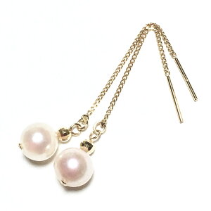 【Rvaru】★ K18 あこや真珠 アコヤ パール ピアス 6〜6.5mm ミラーボール アメリカンピアス K18YG 18金イエローゴールド チェーンピアス 誕生石 天然石 18K 人気 ギフト 誕生日 バースデー プレゼン