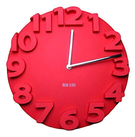 3D 立体 掛け時計 モダン デザイン ウォールクロック 壁 (35cm 赤)