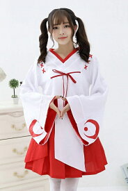 巫女 コスプレ ミニスカ 巫女服 (白/紅) 和服 衣装 みこ コスチューム スカート ハロウィン お正月