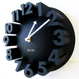 3D 立体 掛け時計 モダン デザイン ウォールクロック 壁 (22cm 黒)