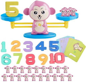 知育玩具 てんびん バランスゲーム 子供 おもちゃ（猿 ピンク）幼児 天秤 数字 重さ