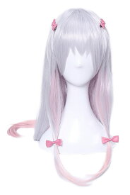 耐熱 ロング ウイッグ 髪飾りヘアピン付き グラデーション シルバー ピンク