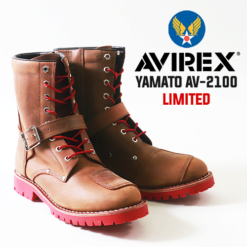 ブーツ 市販 AVIREX 信憑 アヴィレックス YAMATO 限定モデル レッド ソール 送料無料 本革バイカーズブーツ アメカジ AV2100ワークブーツ メンズ