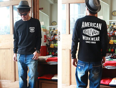 ロンTBILLVANバックプリントダイヤロゴガゼット&リブ付きヘビーロングTシャツBV-290718LSメンズアメカジ