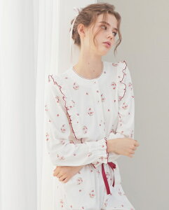 ナルエー パジャマ ムーンタン スムース 綿100% 秋 いちごタルト柄 ホワイト 11419