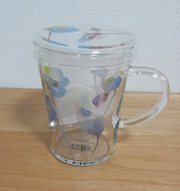 マグカップ　耐熱ガラス製　セレック　日本製　蓋付き　茶こし付き　チャミエル ティーメイト　パンジー柄