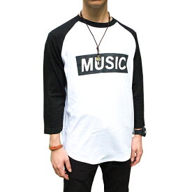 Tシャツ 七分袖 MUSIC/7分袖/長袖/ミュージック/ロンT/スウェット メンズレディース ラグランTシャツ Uネック プリント ロゴ アメカジ 女 男 Tシャツ トップス 黒 白