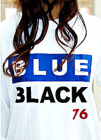Tシャツ 長袖 Blue Black 長袖Tシャツ レディースTシャツ メンズTシャツ 白 トップス カットソー ロンT プリント ロゴ Uネック S M L 白