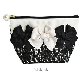 ＼51％クーポン有／ ポーチ 小物入れ 可愛い おしゃれ 【ゆうメール便送料無料】 小さめ フラワーレース リボン パール 花柄 おしゃれ かわいい ギフト コスメ 化粧 旅行 マチあり 小物入れ 化粧ポーチ 小さい ( トリプルリボンフラワーレースポーチ )