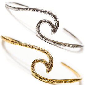 ハワイアンジュエリー バングル イエローゴールド シルバー サージカルスレンレス スクロール 波 レディース K14コーティング プレゼント ギフト