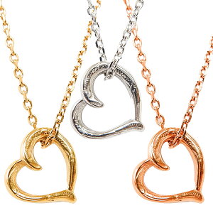 ネックレス ハワイアンジュエリー メンズ レディース シルバー ゴールド ピンクゴールド ステンレスネックレス ハート オープンハート スクロール 波 金属アレルギー対応 サージカル ペン