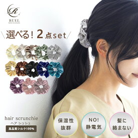 【自由に選べる2本セット】 シルクシュシュ お得 シルク ヘアゴム シュシュ シルクヘアゴム シルクゴム 大きめ 髪ゴム ヘアゴム 黒 大人 ヘアアクセサリー シルク100％ 静電気防止 ヘアポニー 春 夏 秋 冬 プレゼント RUEL ルエル