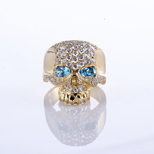 送料無料 K18ゴールドプレートリング 指輪 / キングリモ リング / ルースター パヴェ K18ゴールドプレート リング 【 スカル ドクロ 指輪 メンズ レディース リング おしゃれ 18k プレゼント 誕