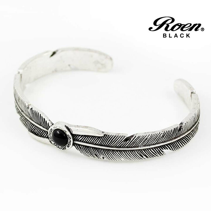 楽天市場 送料無料 Roenblack 正規販売店 ロエン アクセサリー フェザー ブレスレット オニキス シルバー フェザーバングル 羽根 翼 インディアン アメカジ ネイティブ アンティーク おしゃれ メンズ レディース スカルブランド Roen 本物 新品 プレゼント 小旅行