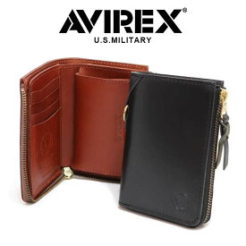 二つ折り財布 ミドル財布 アビレックス AVIREX / 本革 牛革 ミドルウォレット メンズ 【 アヴィレックス L字 革財布 サイフ さいふ 小銭入れ 札入れ おしゃれ シンプル アメカジ カジュアル ミリタリー 30代 40代 50代 60代 ファッション 誕生日 プレゼント ギフト 】春財布