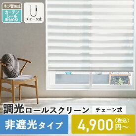 非遮光 調光 ロールスクリーン チェーン式 採光 オーダー カーテンレール取り付け可 賃貸 ロールカーテン カーテン ＜調光ロールスクリーン ネジ止め ＞
