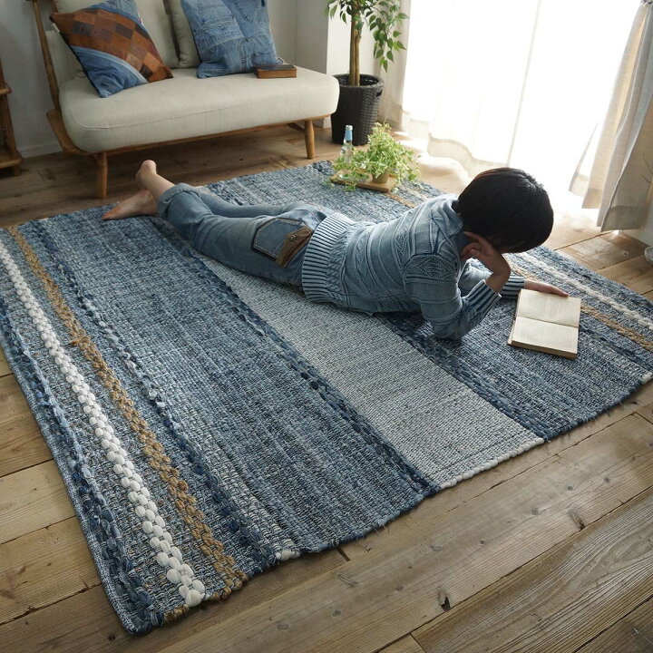 ラグマット 1.5畳 デニム ジーンズ ラグ マット カーペット パッチ  