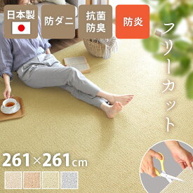 ラグ おしゃれ カーペット日本製 261×261cm 4.5畳 正方形 防ダニ 抗菌防臭 撥水 防汚 防炎 床暖対応 ラグ ペット 無地 フリーカット はさみで切れる 通年 絨毯 抗菌防臭 シンプル こたつ 敷き詰め ケアラグ yh