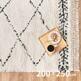 ウィルトン織ラグ BOHO ベニワレン 約200×250cm【約3畳】 9105/3Y18 ベニワレン風 カーペット 絨毯 モロッコ風 モロッカンラグ シンプル 厚手 ふっくら インスタ映え モノトーンインテリア シャビー シャービック 萩原 秋冬用