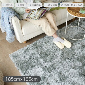 洗える シャギーラグ ラグマット 約185×185cm【約2畳】トビー 軽量 軽い コンパクト 床暖対応 滑り止め付き F☆☆☆☆ 日本製