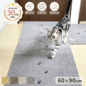 【公式】ラグタス 廊下敷きマット てくてく肉球 刺繍 60×90cm 厚み約7mm すべり止め加工 1枚 3枚 イエロー ブラウン ベージュ グレー