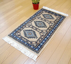 ◇限定品◇ 伝統の逸品 天然ウール100% 43×73cm パキスタン手織り パキスタン段通 ペルシャベージュ ラグカーペット 約43×73