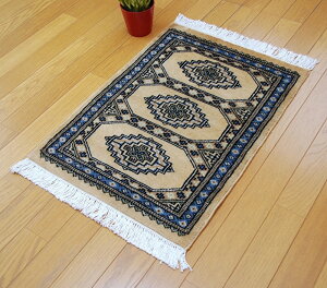 ◇限定品◇ 伝統の逸品 天然ウール100% 47×69cm パキスタン手織り パキスタン段通 ペルシャベージュ ラグカーペット 約47×69