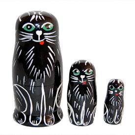 動物マトリョーシカ黒ネコ　3個組黒猫のマトリョーシカ