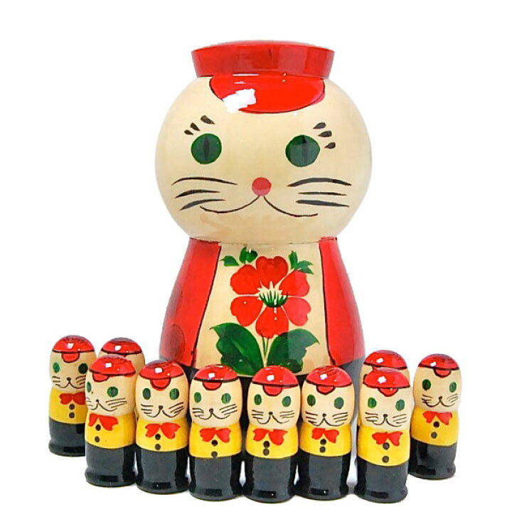 楽天市場 数遊びネコ 子猫10匹セット 幼児教育 数を数える 出産祝い 木の温もり マトリョーシカ Ruinok2 ルイノク2