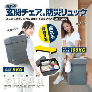【座れる玄関チェアde防災リュック BR-10005】日常に調和する防災グッズ 災害用リュック 耐荷重約100kg 防災リュック 非常持出袋