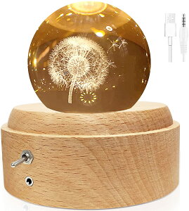 オルゴール クリスタル ボール タンポポ クリスマスオルゴール クリスマス ギフト スノードーム 誕生日 プレゼント 女性 月のランプ 間接照明 LEDライト 投影機能 自動回転 インテリア 置物 
