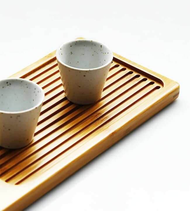 竹茶盤、茶盆、 長方形の貯水池型竹製ティートレイ、取り外し可能なクリーニング、ホームオフィスの装飾トレイ(29.5*17.5cm)