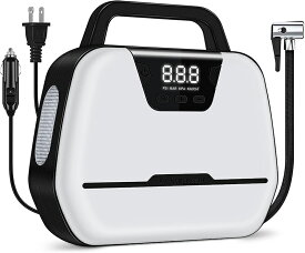 レビュー特典 電動空気入れ 電動エアーポンプ自動車タイヤエアーポンプ 車用空気入れ エアコンプレッサー家庭用110V 車の電源DC12V 携帯ポンプ タイヤ空気入れ最大圧力150PSI LEDライトバンク搭載 携帯便利 自動停止パワーバンク搭載 空気圧指定可能 LCDデジタル表示送料無料